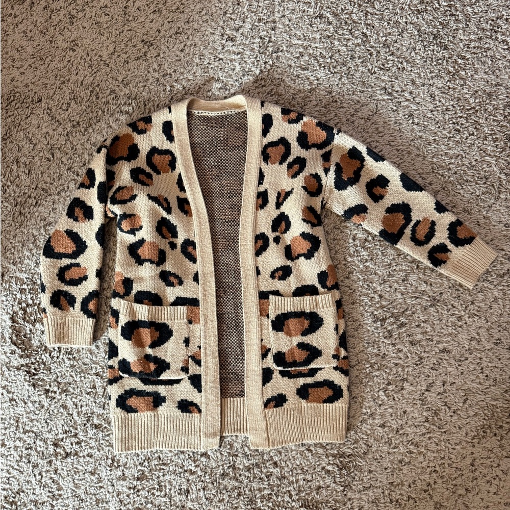 Girls size 8-10 Leopard Print Open Cardigan